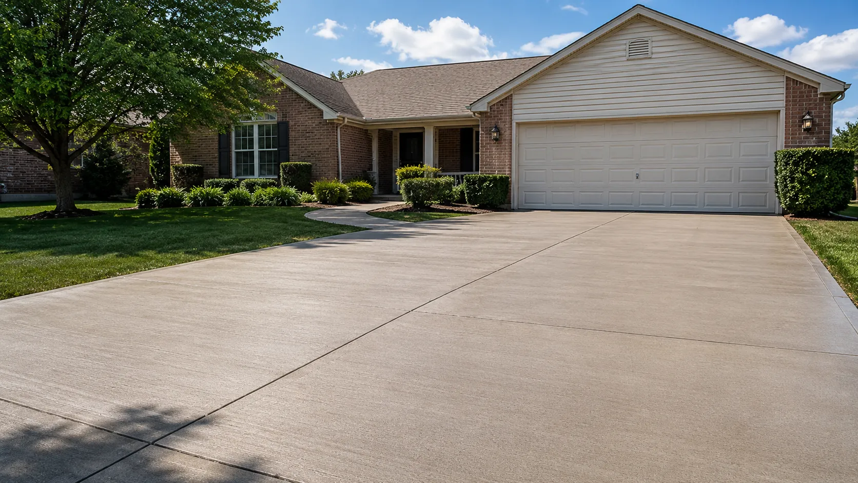 Gray residential concrete patio after a sealing application