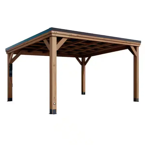 12x14 cedar gazebo with a sloped metal roof and modern outdoor design