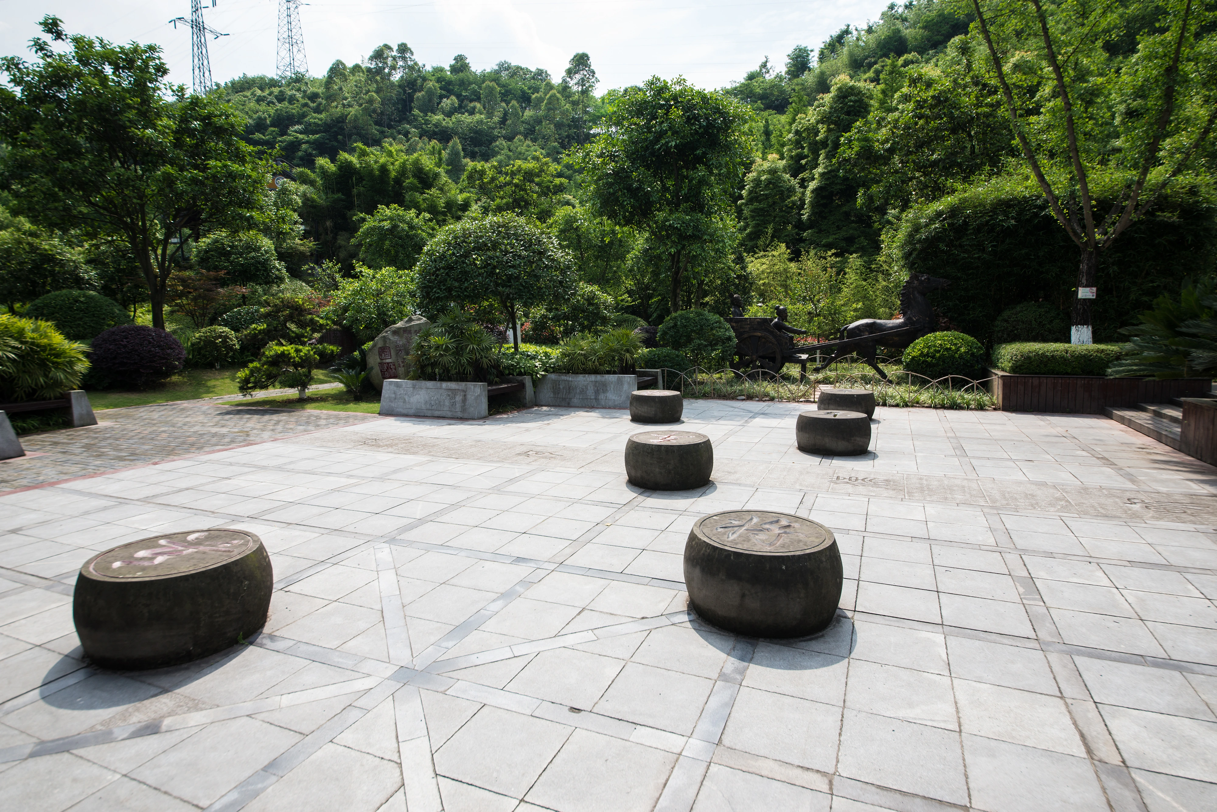 Broom-finished concrete patio with a picture-frame border and control joints