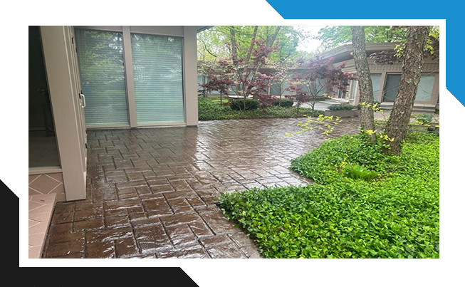 Concrete driveway before and after professional cleaning and sealing